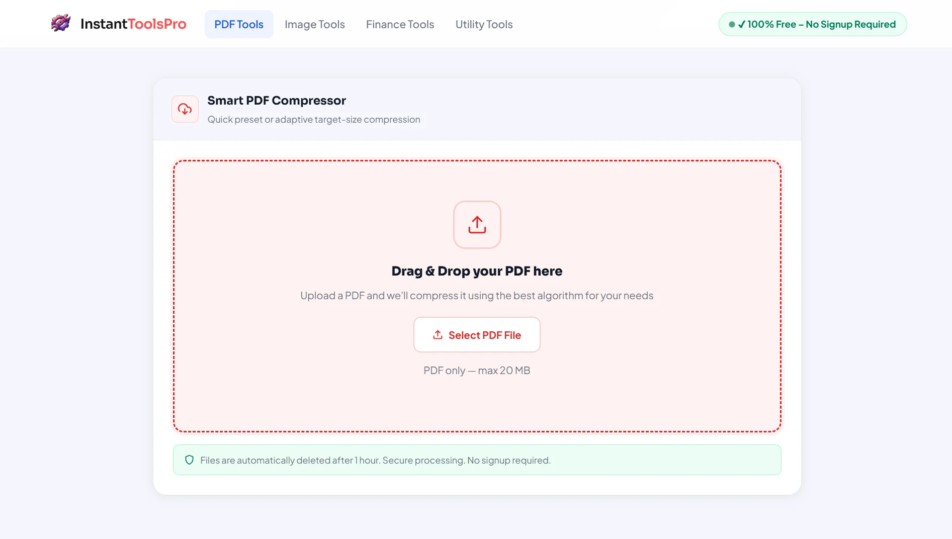 Compress PDF online tool preview - reduce PDF file size instantly