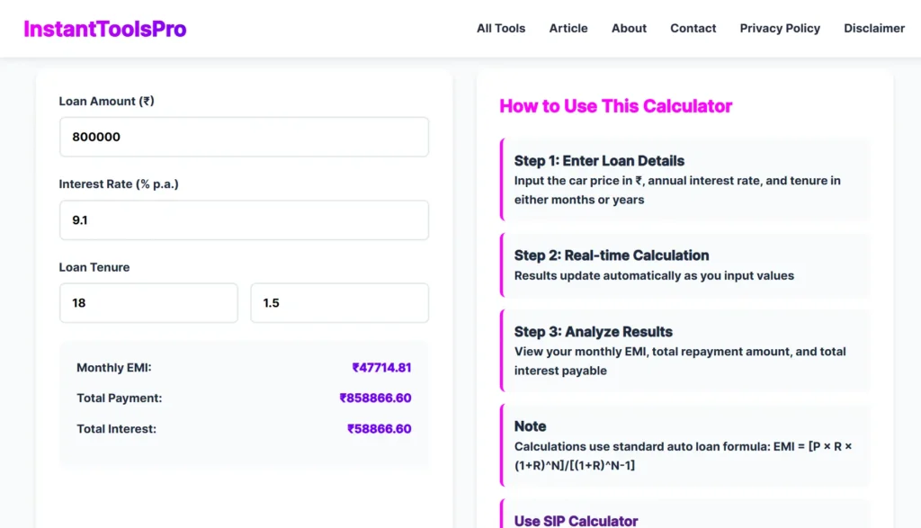 Car Loan EMI Calculator Calculate EMI Instantly and Plan Your Purchase Smartly